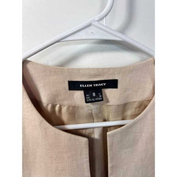 Ellen Tracy Women's 100% Linen Beaded Open Front Blazer Jacket Ivory Size 8 - Picture 2 of 13